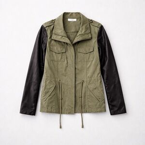 Liquid Utility Jacket XL Olive & Black Faux Leather Sleeve Military Style
